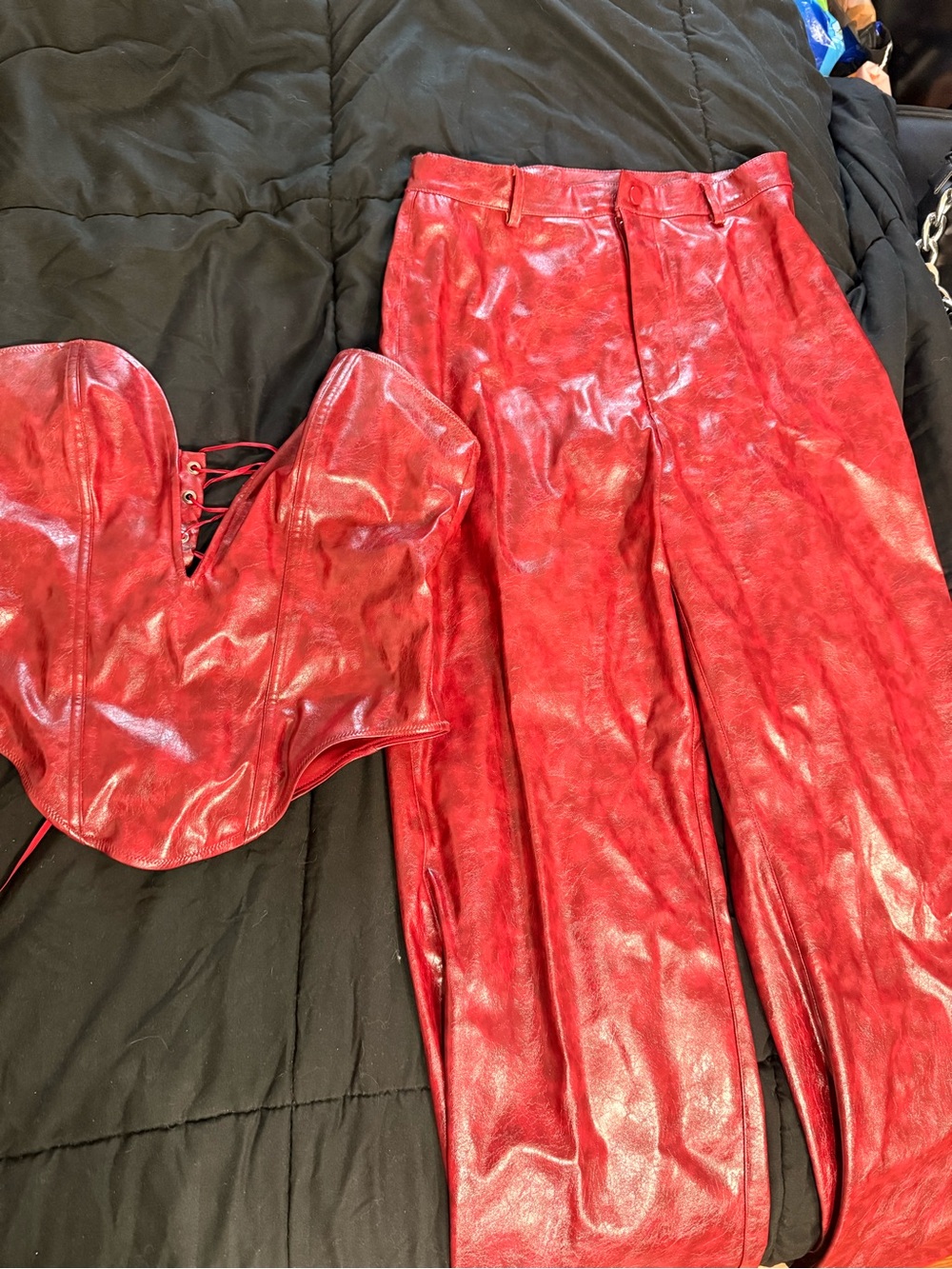 High-Shine Red Faux-Leather Trousers for Women